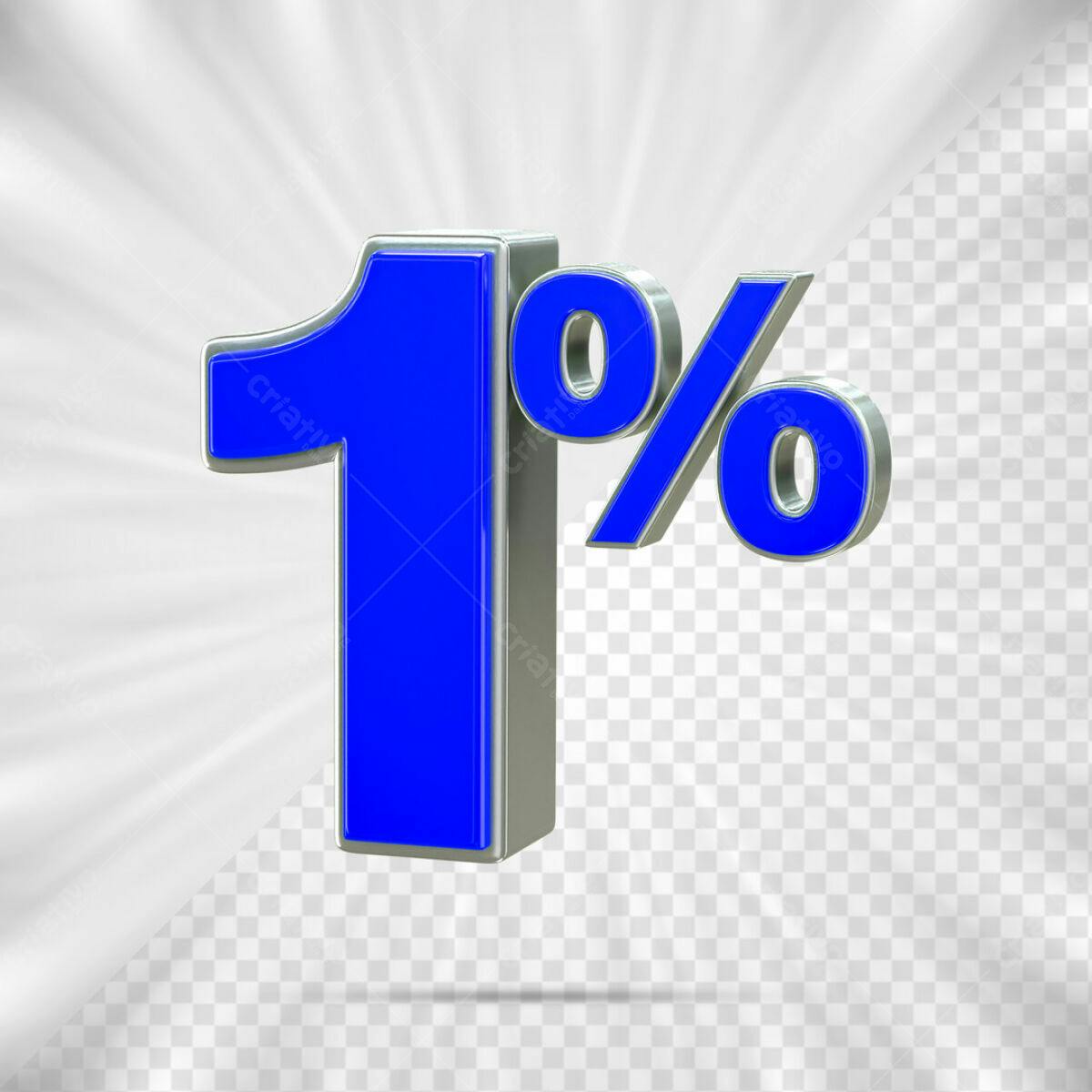 Elemento 3D 1% Azul e Prata PSD Editável
