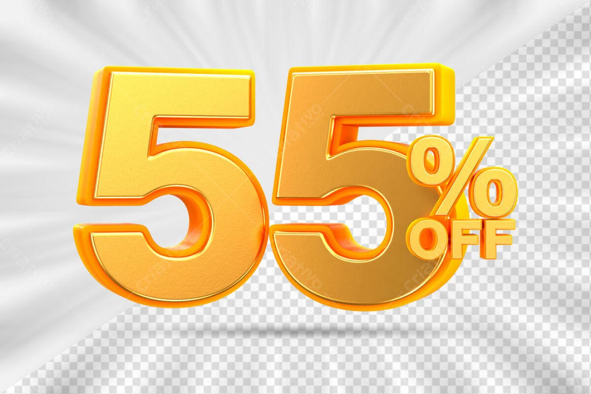 Números 55% OFF PSD Editável para Promoções