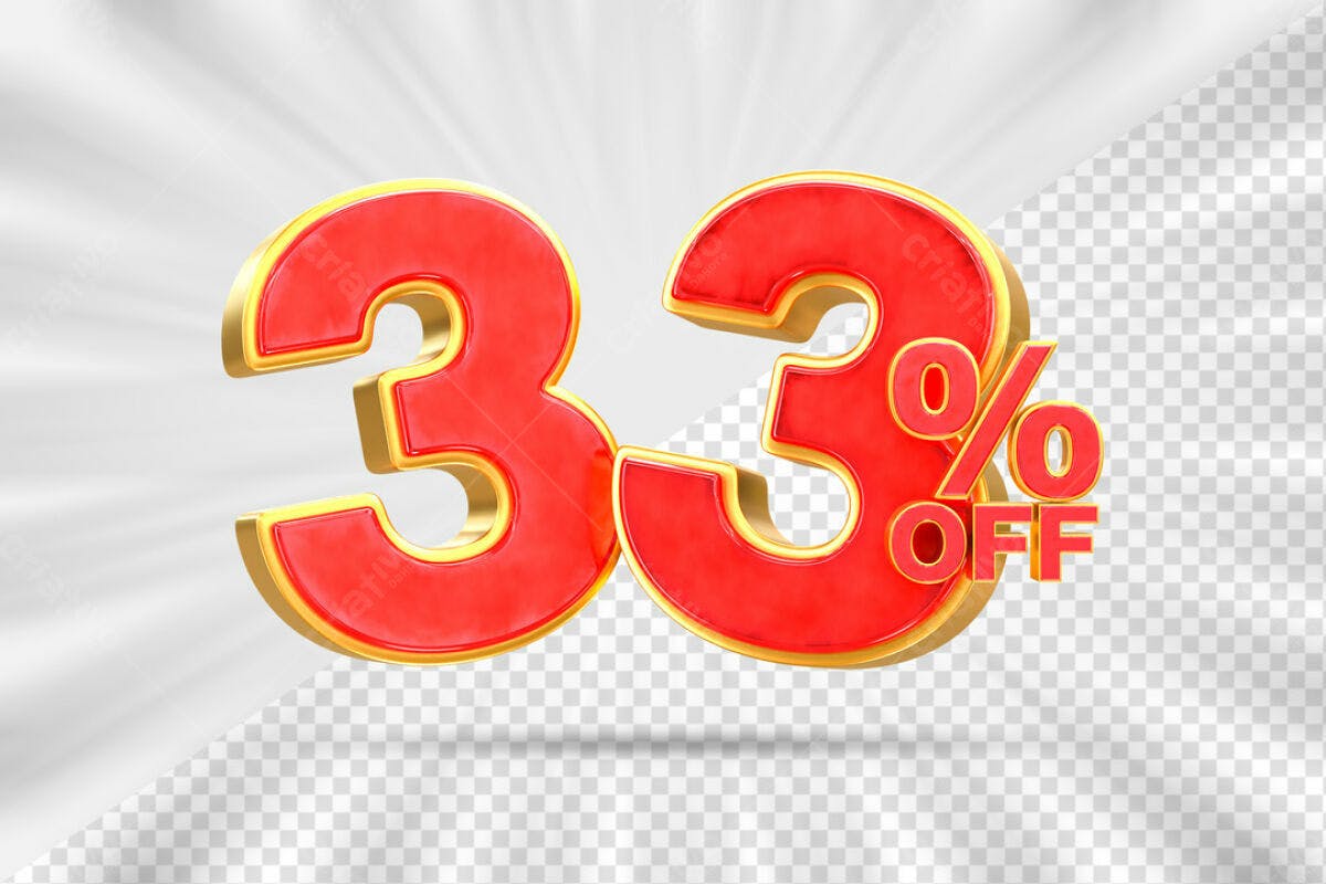 Números 33% Off Vermelho e Dourado PSD Editável