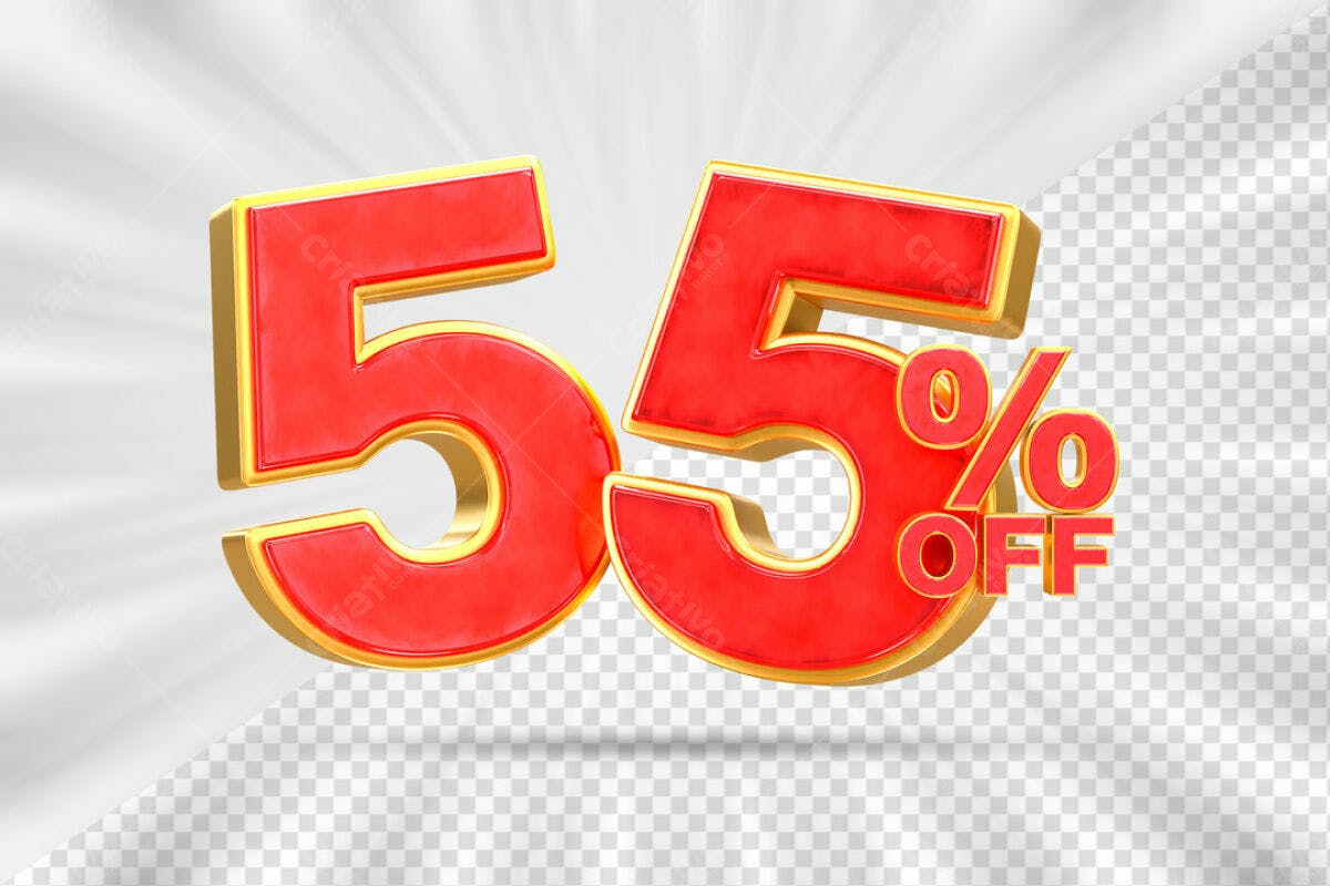 Números 55% OFF em PSD Editável para Promoções