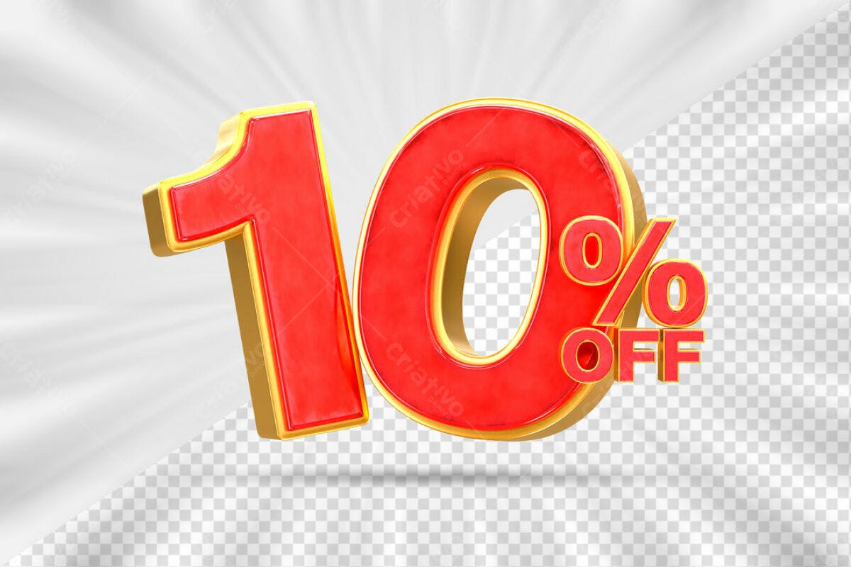 Elementos 3D para Promoção 10% OFF PSD Editável