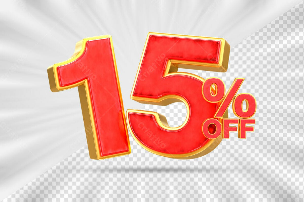 Elementos 3D para Promoção 15% OFF PSD Editável