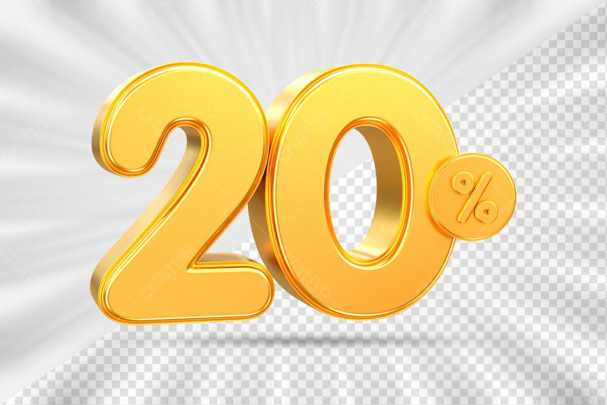 Design de Número 20% em Ouro PSD Editável