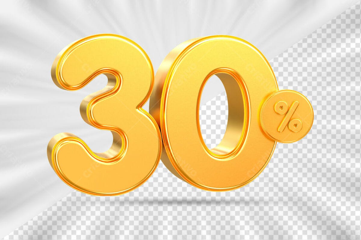 Elementos 3D Dourados 30% Desconto PSD Editável