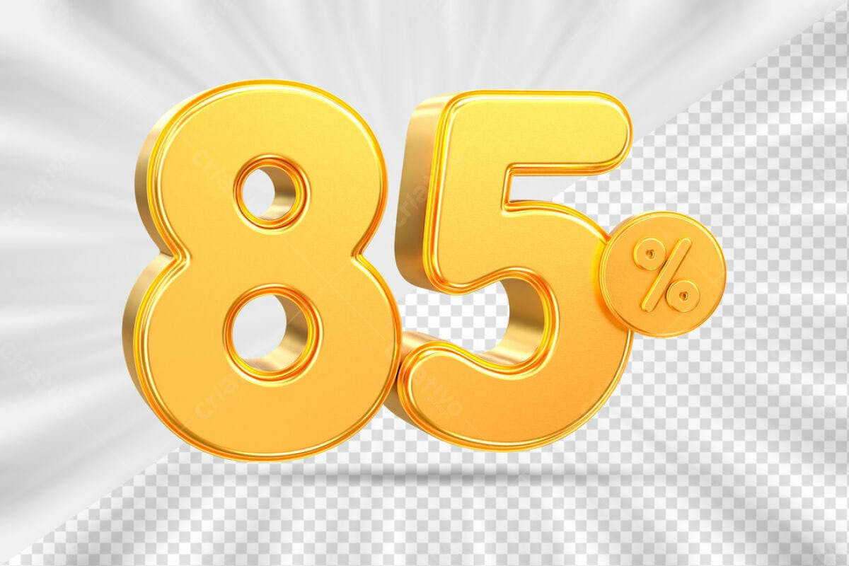 Números 85% Desconto Ouro PSD Editável