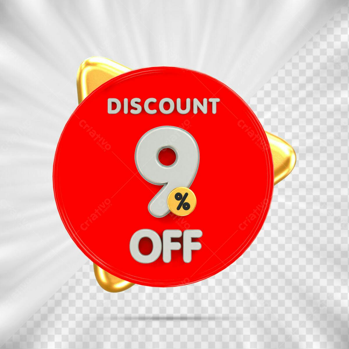 Badge Desconto 9% OFF PSD Editável