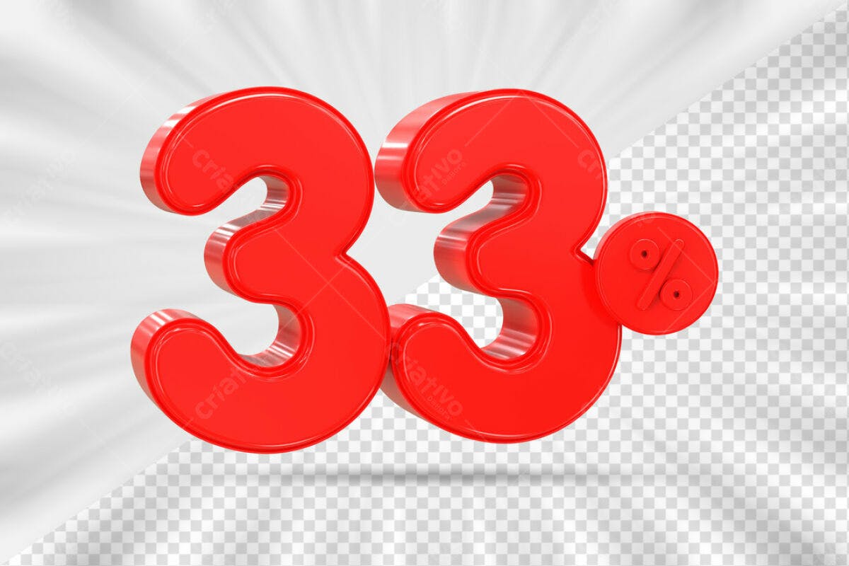 Design de Número 33% Vermelho PSD Editável
