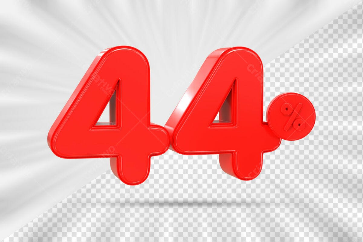 Números 44% em 3D PSD Editável