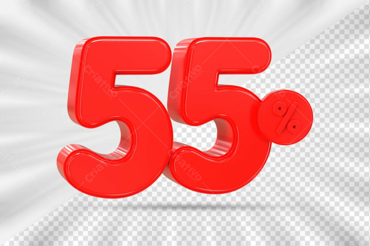 Elementos 3D para Promoção 55% PSD Editável