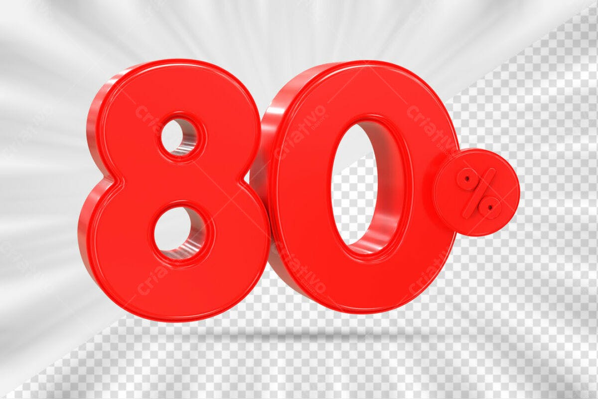 Design de Número 80% Vermelho PSD Editável