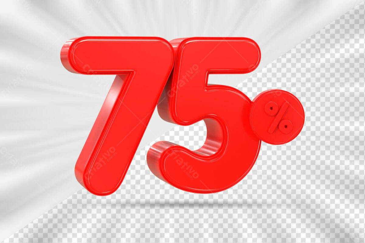 Design de Número 75% Vermelho PSD Editável