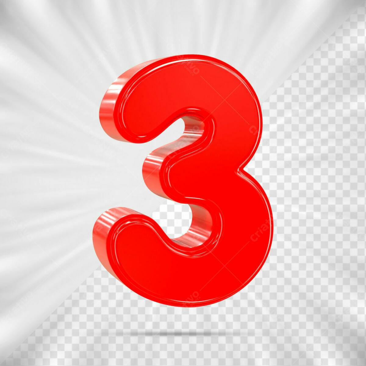 Número 3 em 3D Vermelho PSD Editável