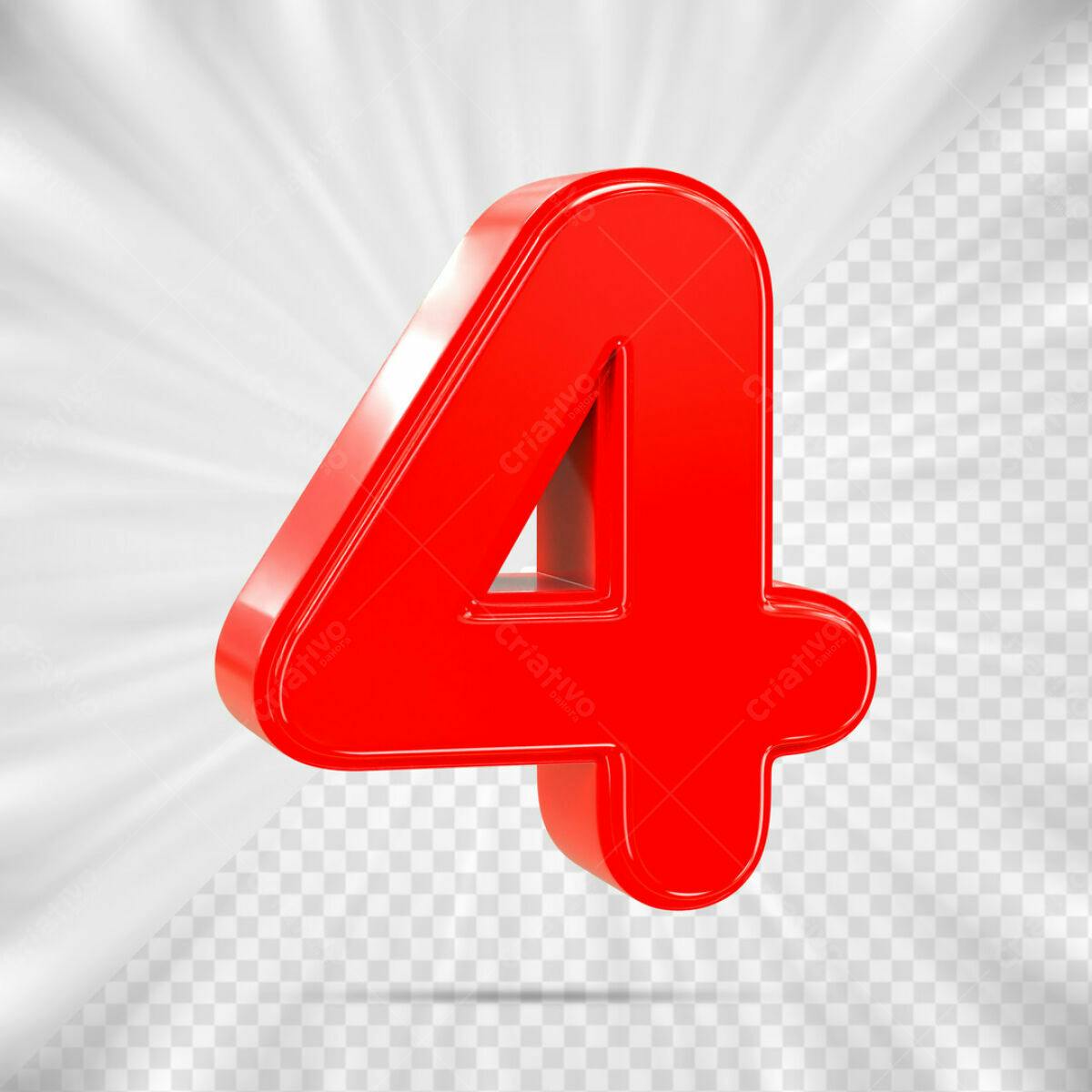 Número 4 em 3D Vermelho PSD Editável