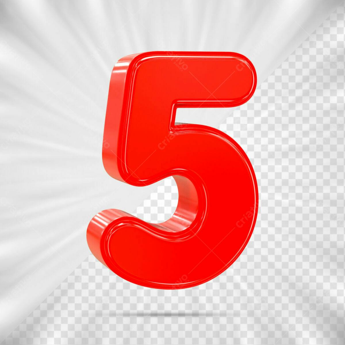 Número 5 em 3D Vermelho PSD Editável