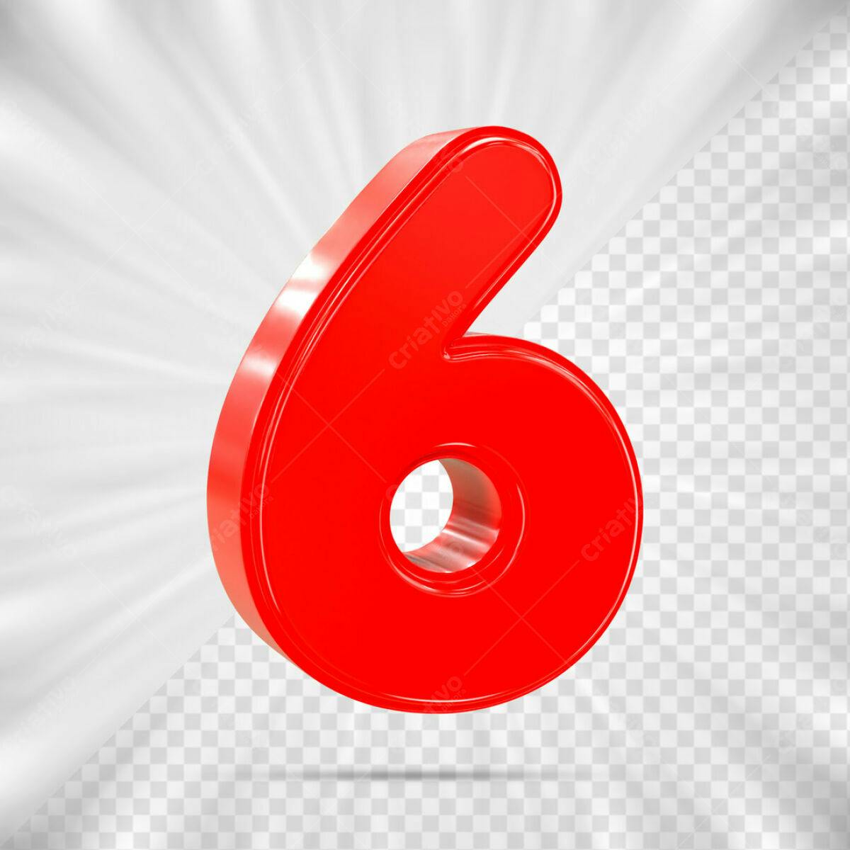 Número 6 em 3D Vermelho PSD Editável