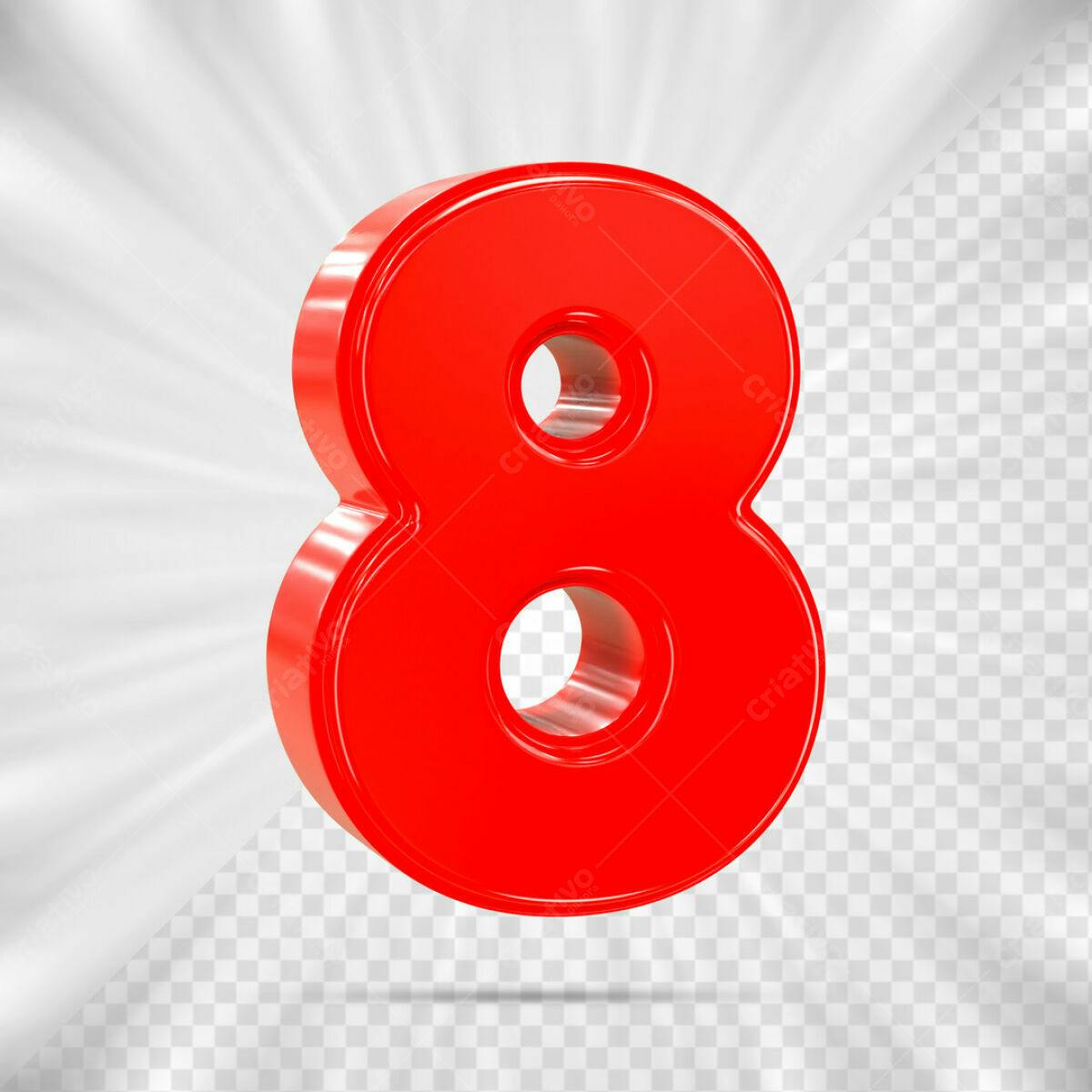 Número 8 Vermelho 3D PSD Editável