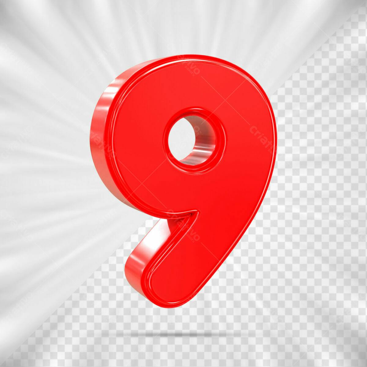 Número 9 Vermelho 3D PSD Editável