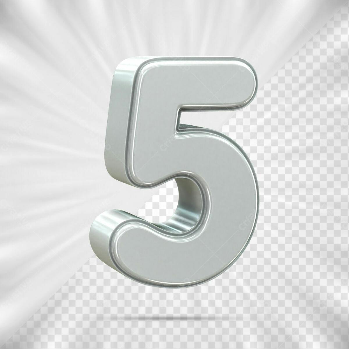 Número 5 em 3D Cromado PSD Editável