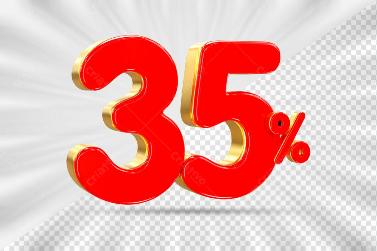 Números 35% Vermelho e Dourado PSD Editável
