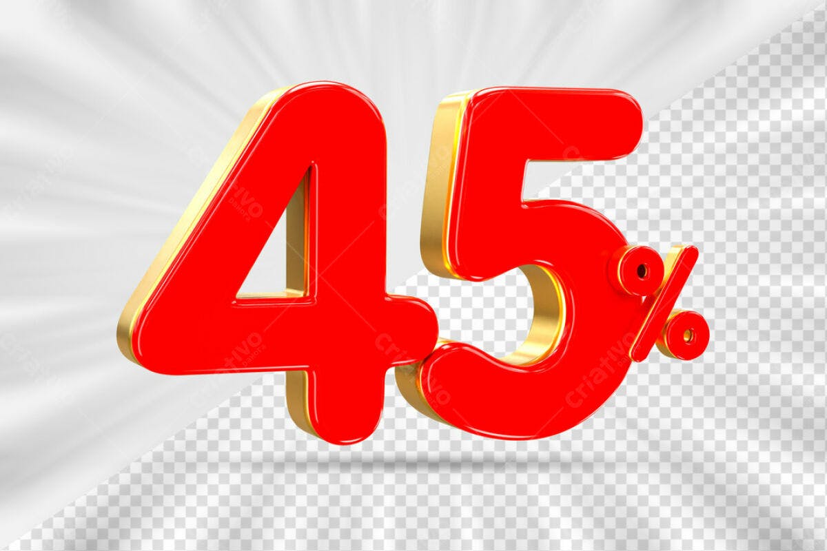 Design de Número 45% com Moldura Dourada PSD Editável