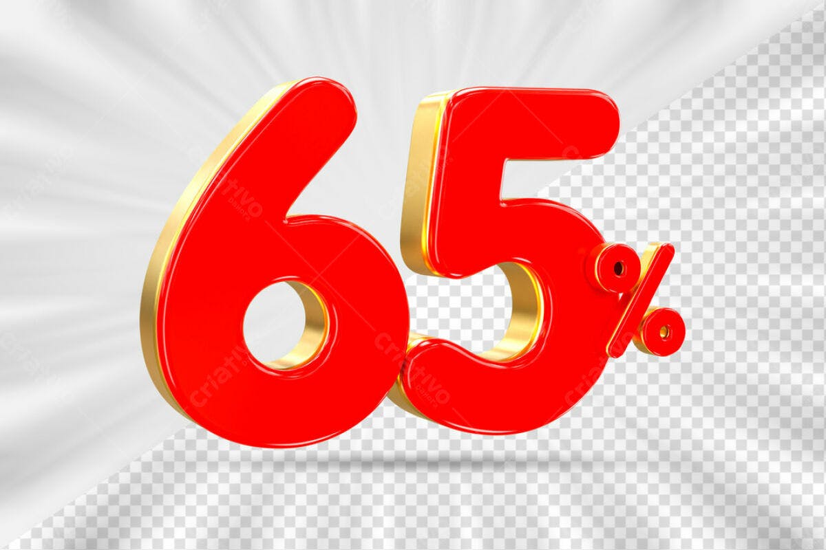 Números 65% Vermelho e Dourado PSD Editável