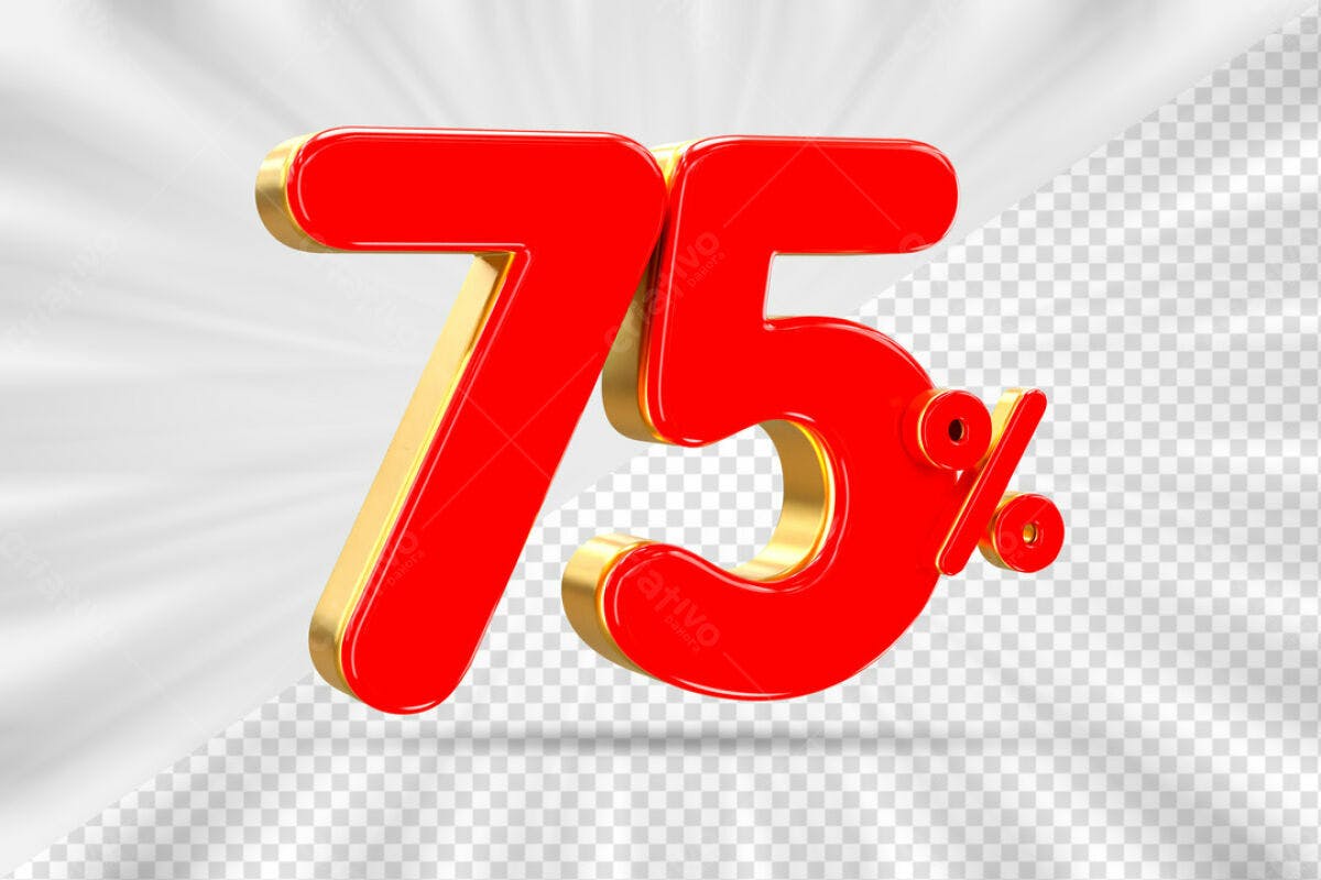 Elemento 75% Desconto Vermelho e Dourado PSD Editável