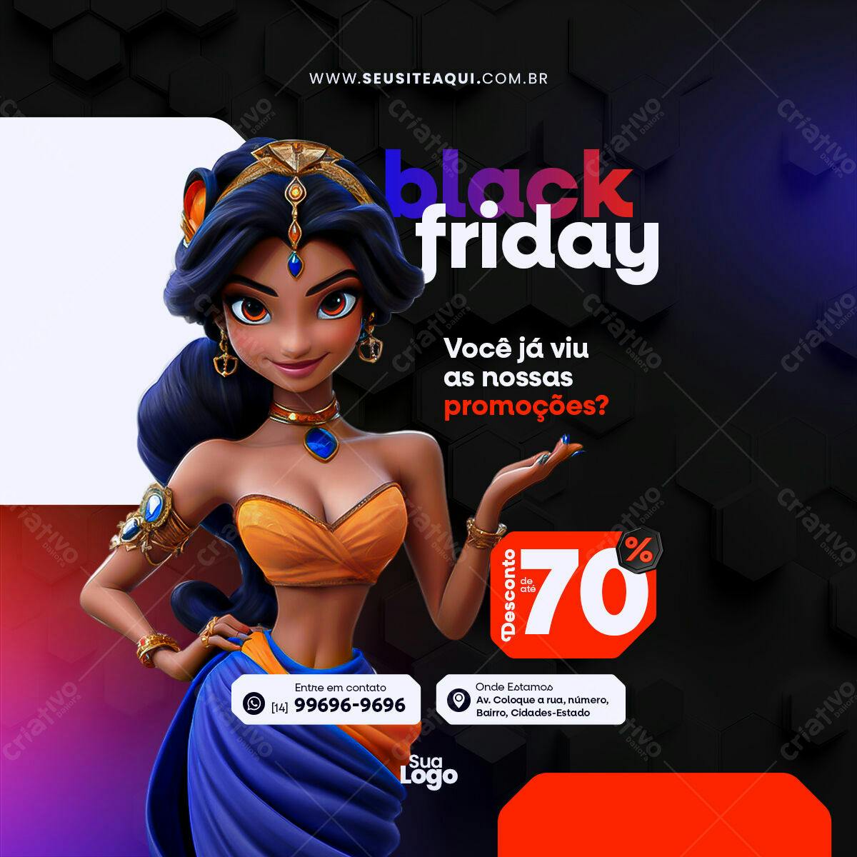 Flyer Black Friday com Princesa PSD Editável
