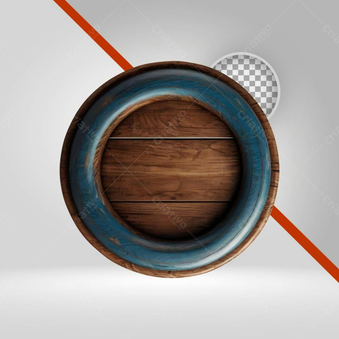 Moldura Circular Madeira e Azul PNG com fundo transparente