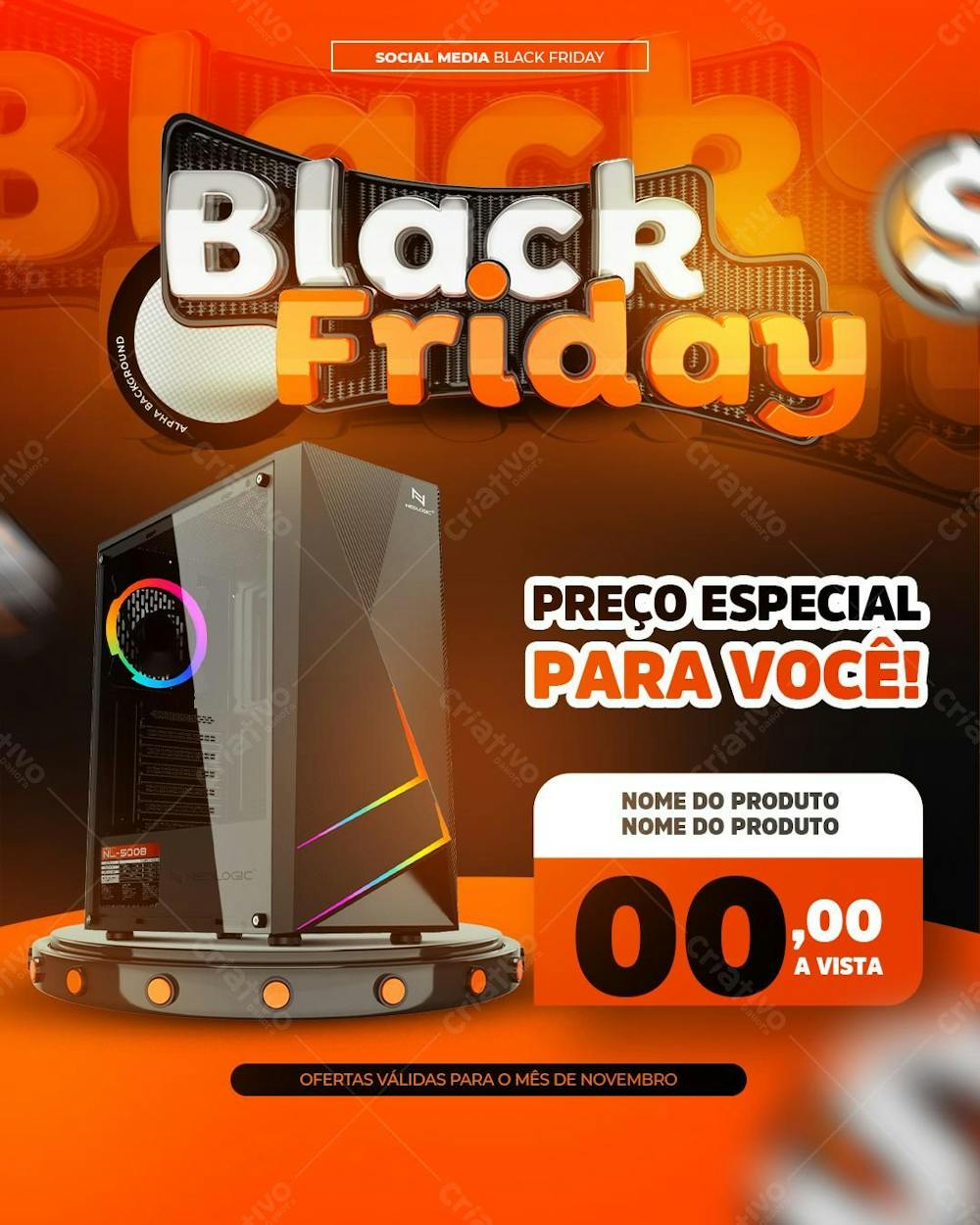 Social Media Black Friday Com aspecto moderno e tons laranjas