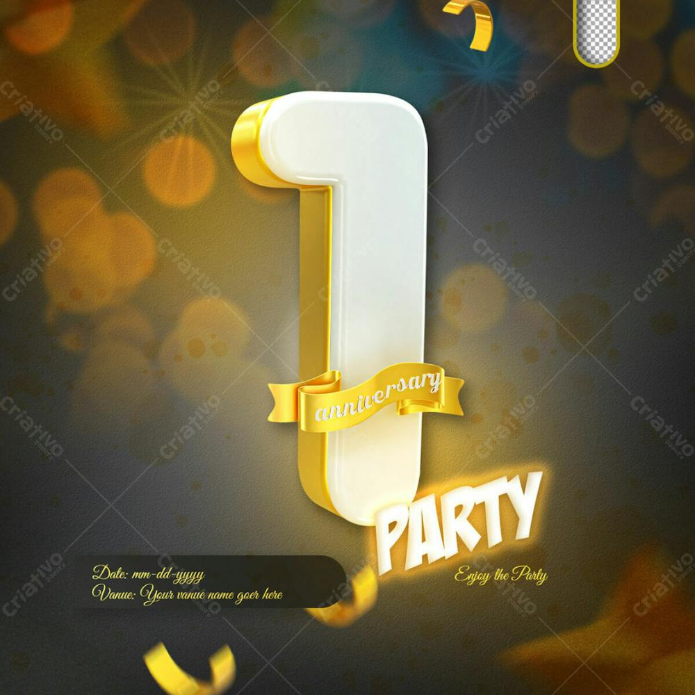 3D Render 1St Anniversary Celebration Template And 3D Object For Composition