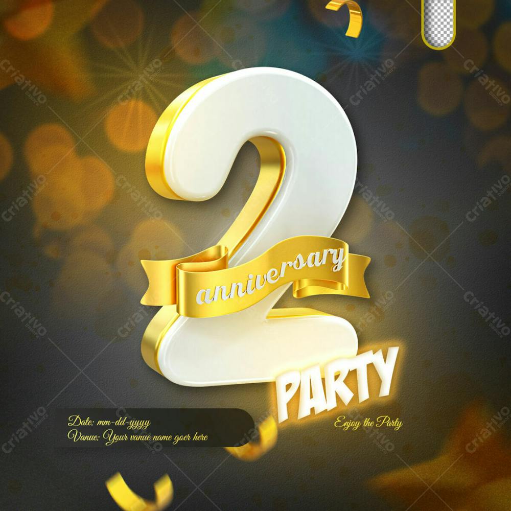 3D Render 2Nd Anniversary Celebration Template And 3D Object For Composition