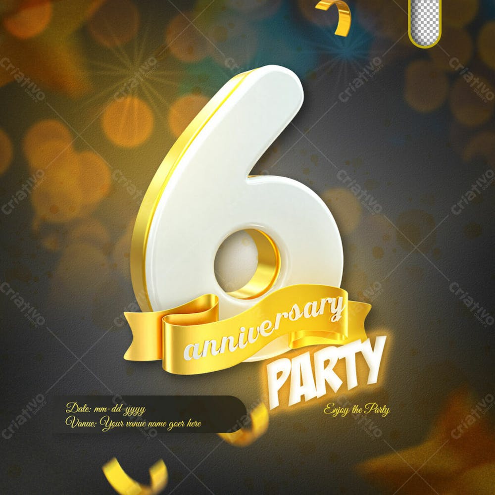 3D Render 6Th Anniversary Celebration Template And 3D Object For Composition