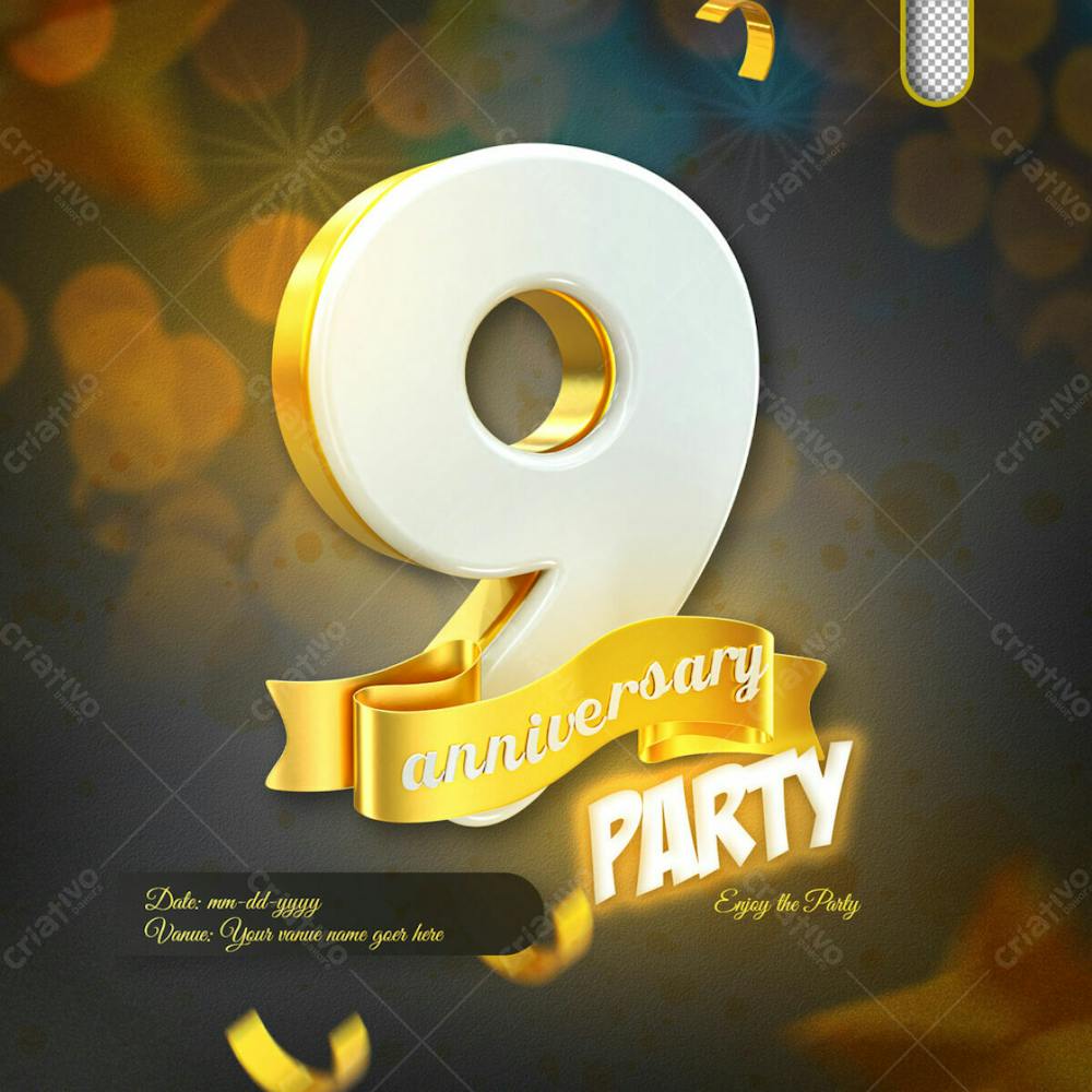 3D Render 10Th Anniversary Celebration Template And 3D Object For Composition