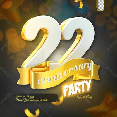 3D Render 22Th Anniversary Celebration Template And 3D Object For Composition