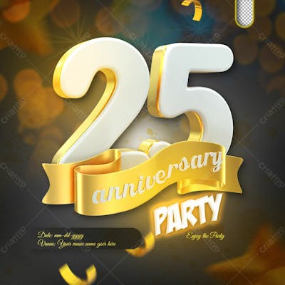 3D Render 25Th Anniversary Celebration Template And 3D Object For Composition