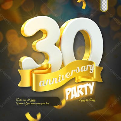 3D Render 30Th Anniversary Celebration Template And 3D Object For Composition