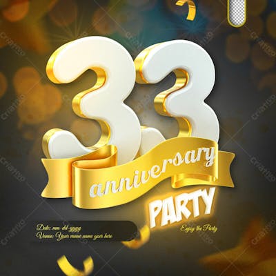 3D Render 33Th Anniversary Celebration Template And 3D Object For Composition