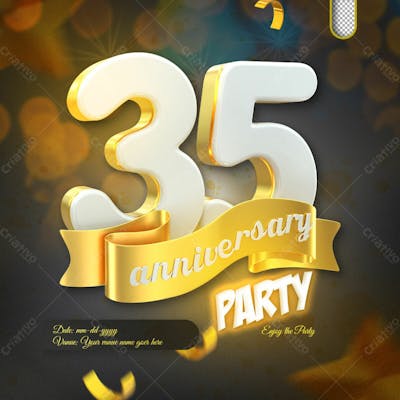 3D Render 35Th Anniversary Celebration Template And 3D Object For Composition