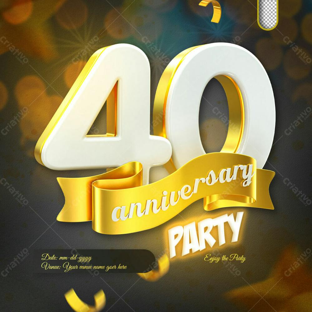 3D Render 40Th Anniversary Celebration Template And 3D Object For Composition