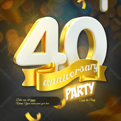 3D Render 40Th Anniversary Celebration Template And 3D Object For Composition