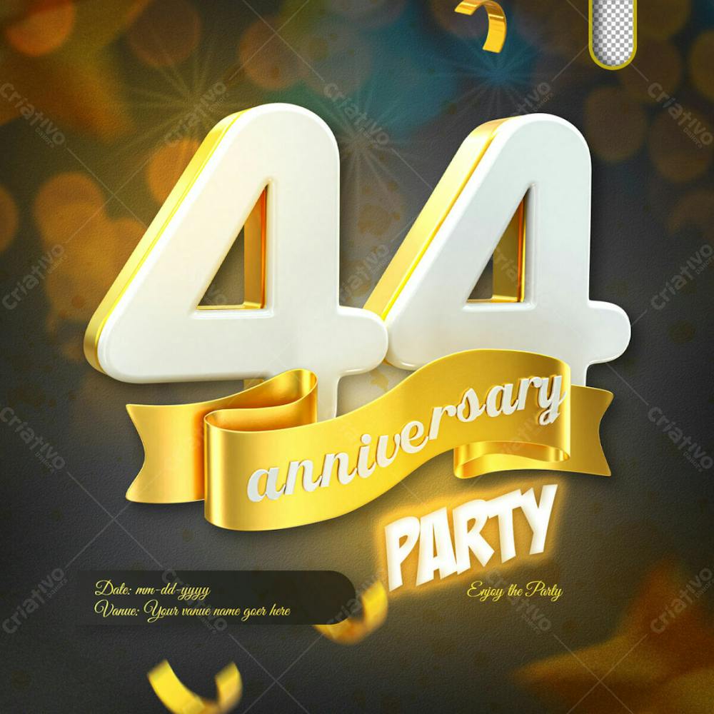 3D Render 44Th Anniversary Celebration Template And 3D Object For Composition