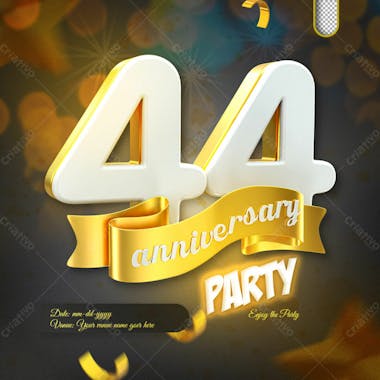 3D Render 44Th Anniversary Celebration Template And 3D Object For Composition