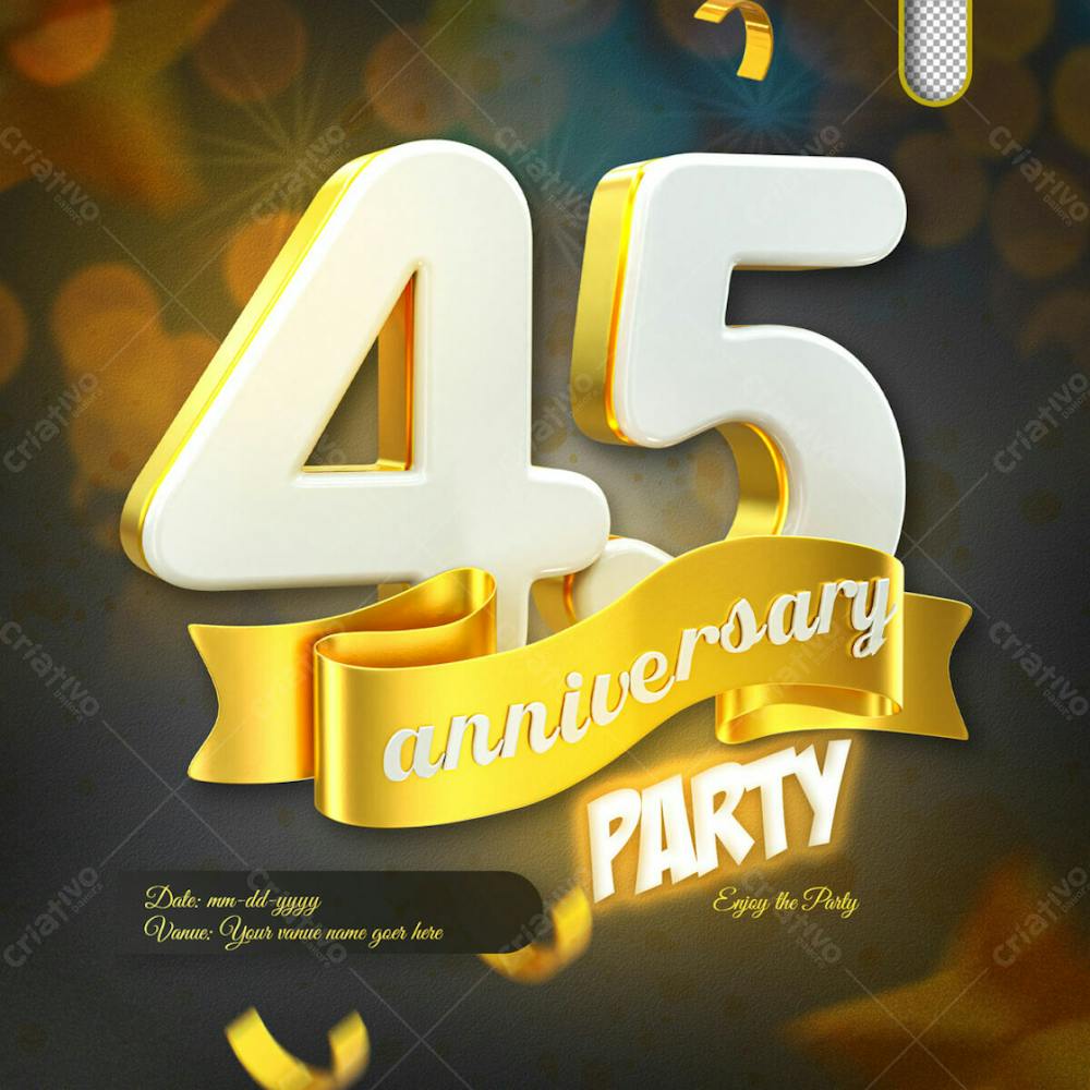 3D Render 45Th Anniversary Celebration Template And 3D Object For Composition