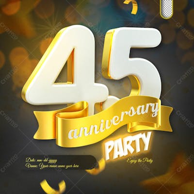 3D Render 45Th Anniversary Celebration Template And 3D Object For Composition