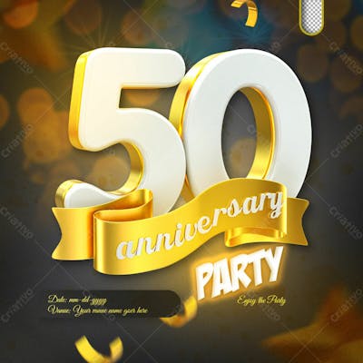 3D Render 50Th Anniversary Celebration Template And 3D Object For Composition