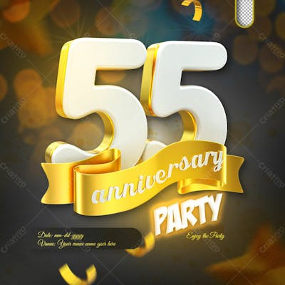 3D Render 55Th Anniversary Celebration Template And 3D Object For Composition