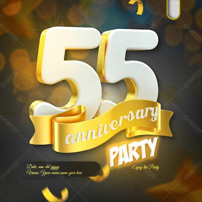 3D Render 55Th Anniversary Celebration Template And 3D Object For Composition
