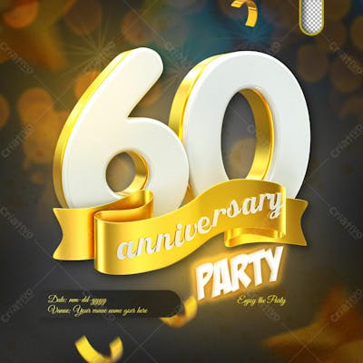 3D Render 60Th Anniversary Celebration Template And 3D Object For Composition