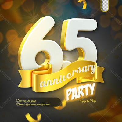3D Render 65Th Anniversary Celebration Template And 3D Object For Composition