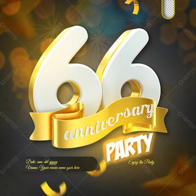 3D Render 66Th Anniversary Celebration Template And 3D Object For Composition